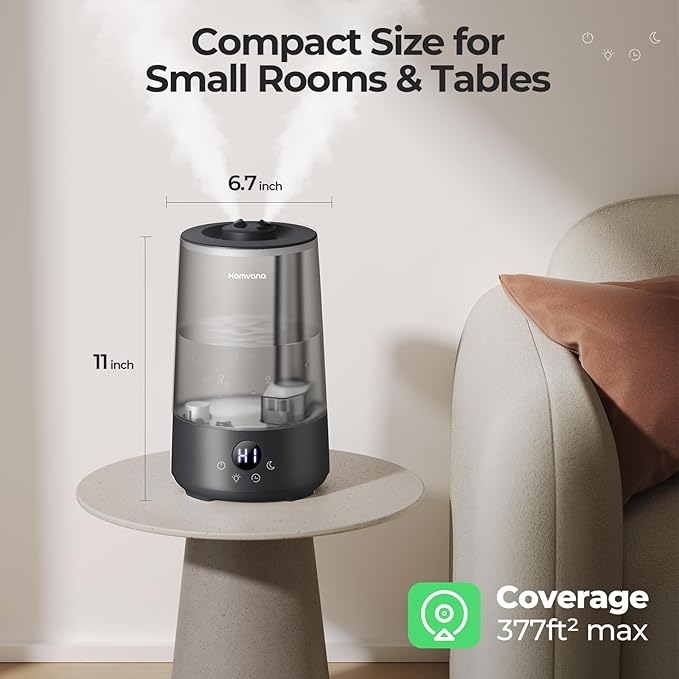 Homvana Humidifiers for Bedroom Home, 3.6L Cool Mist Top-Fill 34H Super Long Time, Quiet 23dB, Baby Humidifier, Oil Diffuser for Large Room, House, Plant, Nursery, Office, BPA FREE, Ultrasonic (Black) - Bloomnest