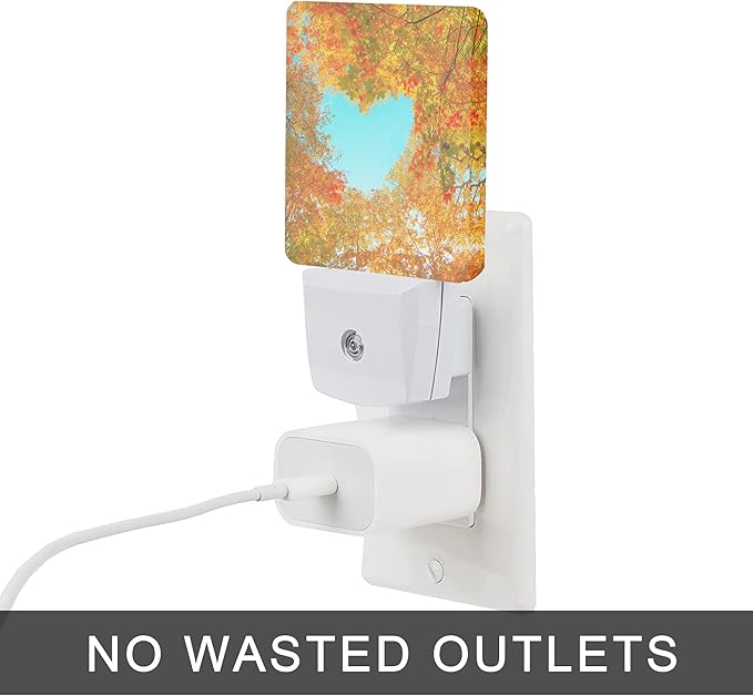 Blue Heart Sky Night Light,Autumn Red Maple Leaves Forest Trees Plug-in Night Lights with Dusk-to-Dawn Sensor for Stairway/Hallway/Bedroom Sleep Friendly Ideal for Women/Girls/Boys Gift,0.5W - Bloomnest