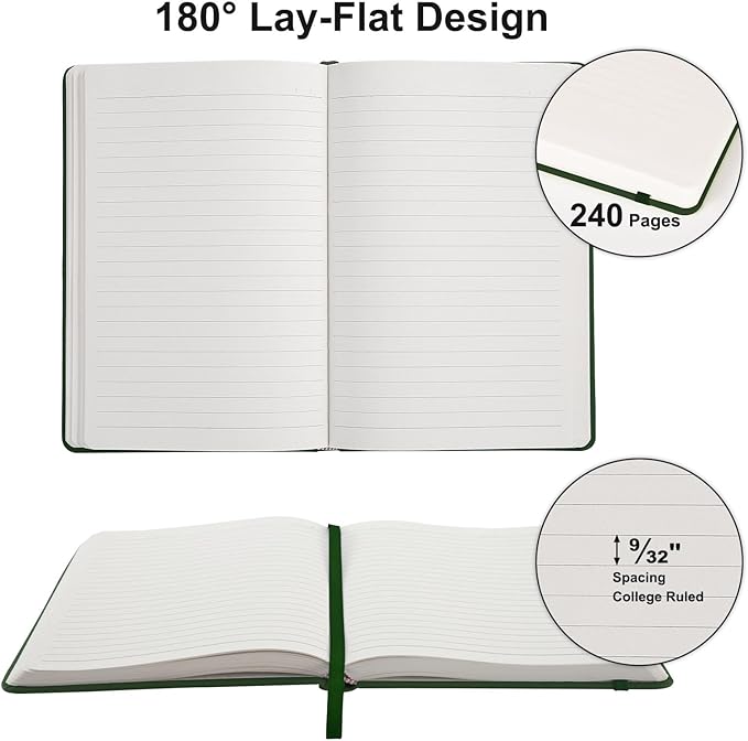 Comix Lined Journal Notebook for Women Men, Journaling Notebooks for Office School Home, Dark Green, 240 Pages, 5.5" x 8.3", College Ruled, A5, Hardcover - Bloomnest