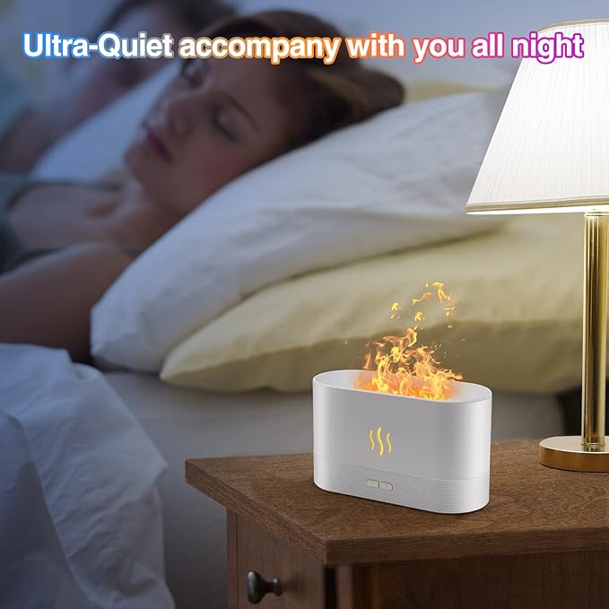 Colorful Flame Air Aroma Diffuser Humidifier, Upgraded 7 Flame Color Noiseless Essential Oil Diffuser for Home,Office,Yoga with Auto-Off Protection 180ml (8Hours White) - Bloomnest