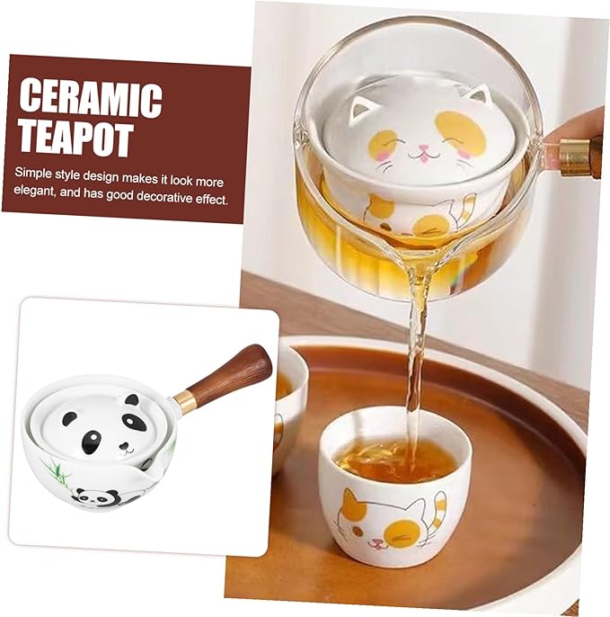 Rotation Ceramic Glass Tea Maker with Side Wooden Handle Practical Small Capacity Teapot for Loose Leaf and Blooming Tea Easy to Clean and Pour Compact Design for Home and Office