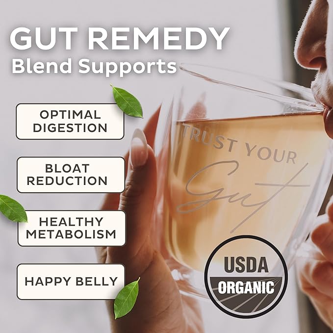 Trust Your Gut Organic Herbal Tea Blend – Lemon Balm, Holy Basil, Dandelion & Ginger Root – Supports Healthy Digestion & Gut Balance – Acai Berry, 30 Bags - Bloomnest