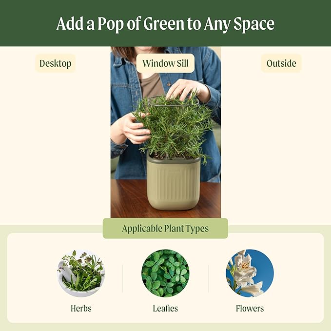 Vego garden Mini Planter Indoor Pots with Trellis Self-Watering Herb Countertop Planter for Climbing Vegetables Flowers Mint Plants Cage- Sage Green - Bloomnest