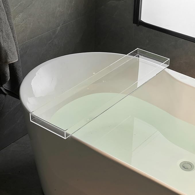 Clear Bathtub Tray AcrylicTub Rack - Bath Tub Shelf for Bathroom to Hold Book, Phone, Candle, Wine & Tablet - Waterproof Caddy Bathroom Accessories, Beelee BA0033 - Bloomnest