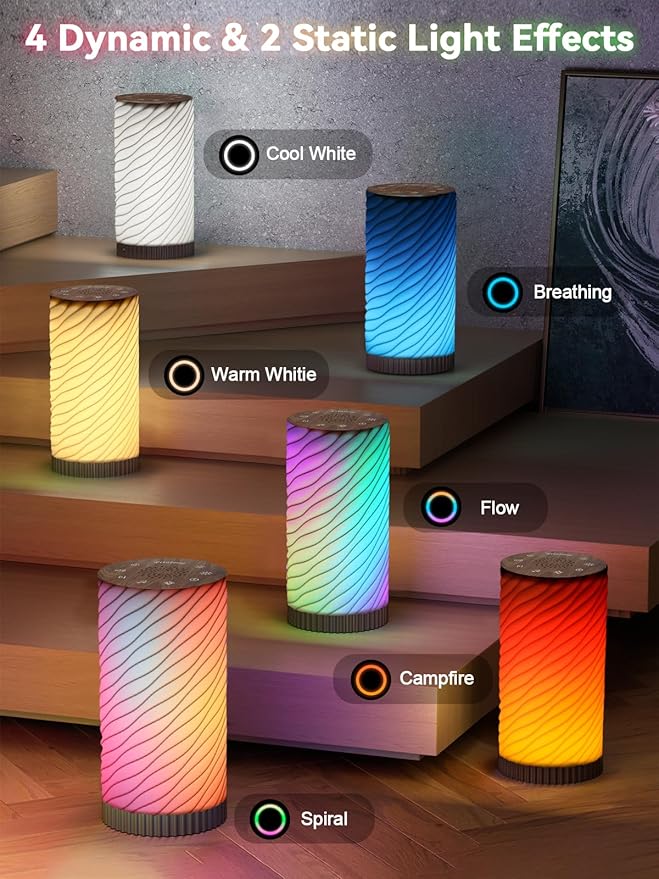 Touch Small Lamp for Bedroom, White Noise Sleep Sound Machine with Mood Night Lighting, Modern Bedside Table Lamp with Bluetooth Speaker, 20 Brightness & 30 Volume, Night Lights for Adults/Kids - Bloomnest