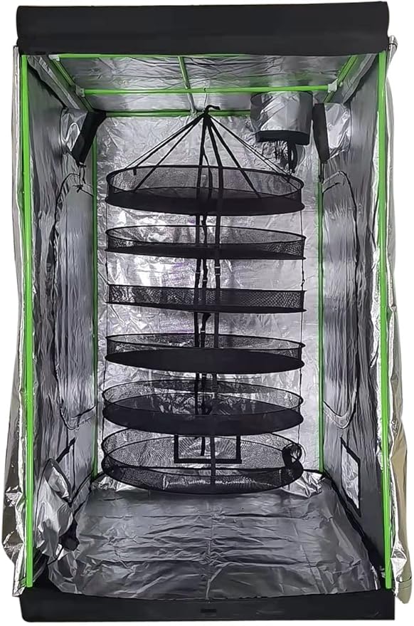HORTIPOTS Herb Drying Rack 360 Degree Access 3 Feet Clip Adjustable Center Support Straps NO Sagging Fine Mesh Netting (Heavy Duty Clips 3FT) - Bloomnest