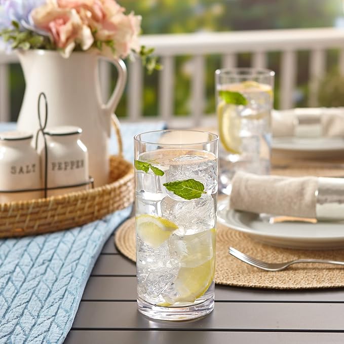 US Acrylic Classic Clear Plastic Reusable Drinking Glasses (Set of 6) 16oz Water Cups | BPA-Free Tumblers, Made in USA | Top-Rack Dishwasher Safe - Bloomnest
