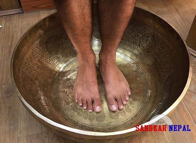 Large Singing Bowl - 21 Inches in Diameter - Foot Singing Bowl to Stand In Etched by Artisans from Nepal - For Healing, Sound Bath, Yoga, Relaxation, and Meditation