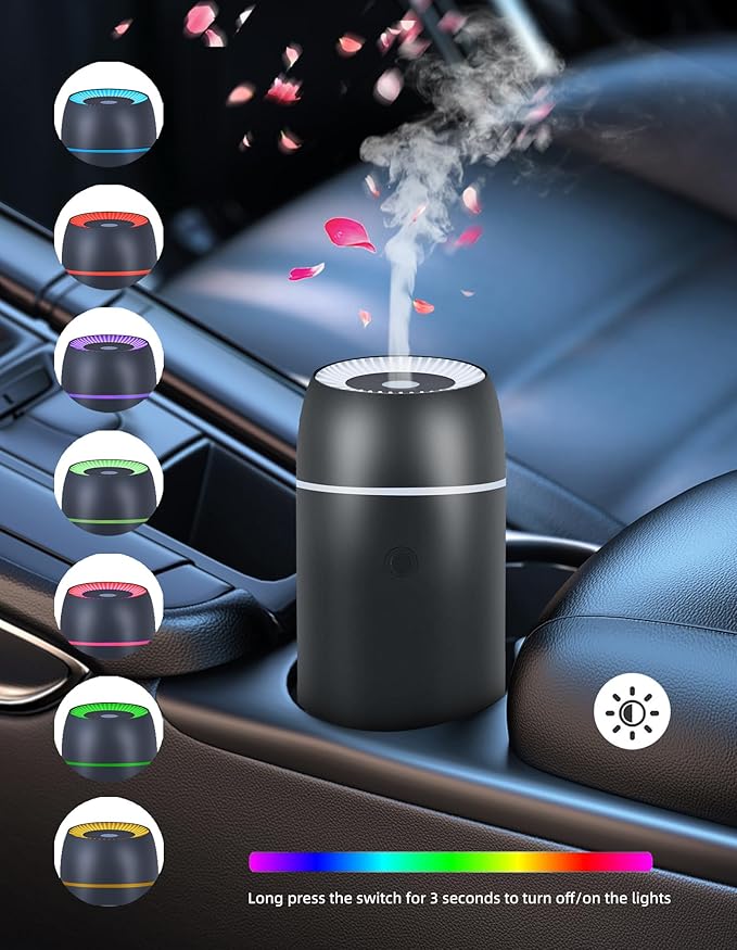 Car Diffuser for Essential Oils Portable Mini Ultrasonic Mist Humidifier 100ml USB Aromatherapy Diffuser Freshener with Colorful Lights for Small Space Home Office Bedroom (Black) - Bloomnest
