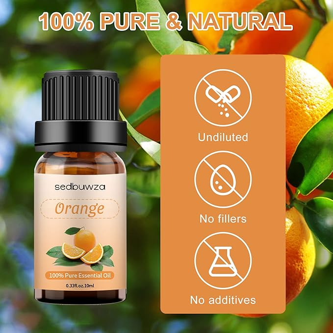 Sedbuwza Orange Essential Oil, Pure Organic Orange Fragrance Oil for Diffuser, Humidifier, Soap, Candle, Perfume Sedbuwza