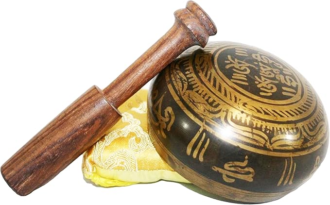 3007 SB 'D' Note Sacral Chakra Antique Tibetan Auspicious Symbol Bowl Set ~ Nepal - Bloomnest