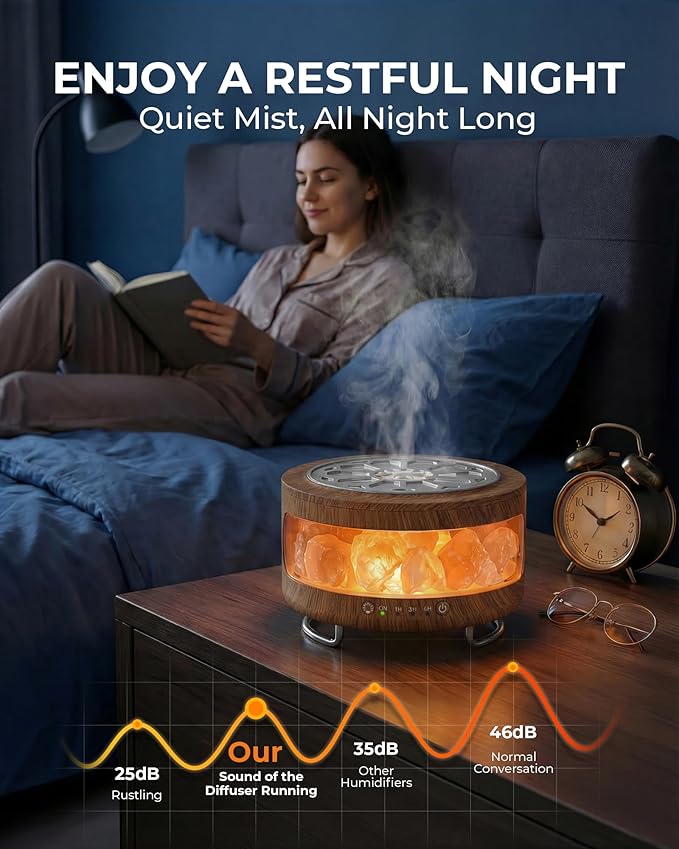 Essential Oil Diffuser with Himalayan Salt Lamp, 350ml Ultrasonic Aromatherapy Humidifier, 7 Colors LED Light, Timer & Auto Shut-Off for Home Bedroom Office Spa Yoga Bloomnest