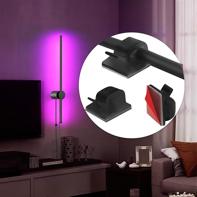RGB LED Wall Sconces Set of Two with Remote, 15 Color Modes, Dimming, DIY 180° Rotate, Black Plug in Wall Sconces with Warm Light, Dynamic Multicolor Ambience Lights, Plug in Wall Light, 23.6 Inches - Bloomnest