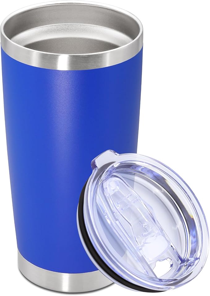 20oz Tumbler Stainless Steel Tumbler Cup with Lid Vacuum Insulated Double Wall Travel Mug, Durable Powder Coated Travel Coffee Tumbler Mug for Hot & Cold Drinks, Dark Blue,1 Pack