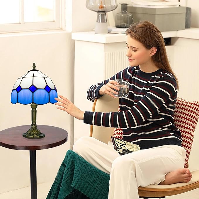 Tiffany Lamp Blue, Small Stained Glass Lamp for Bedside, Living Room - Bloomnest