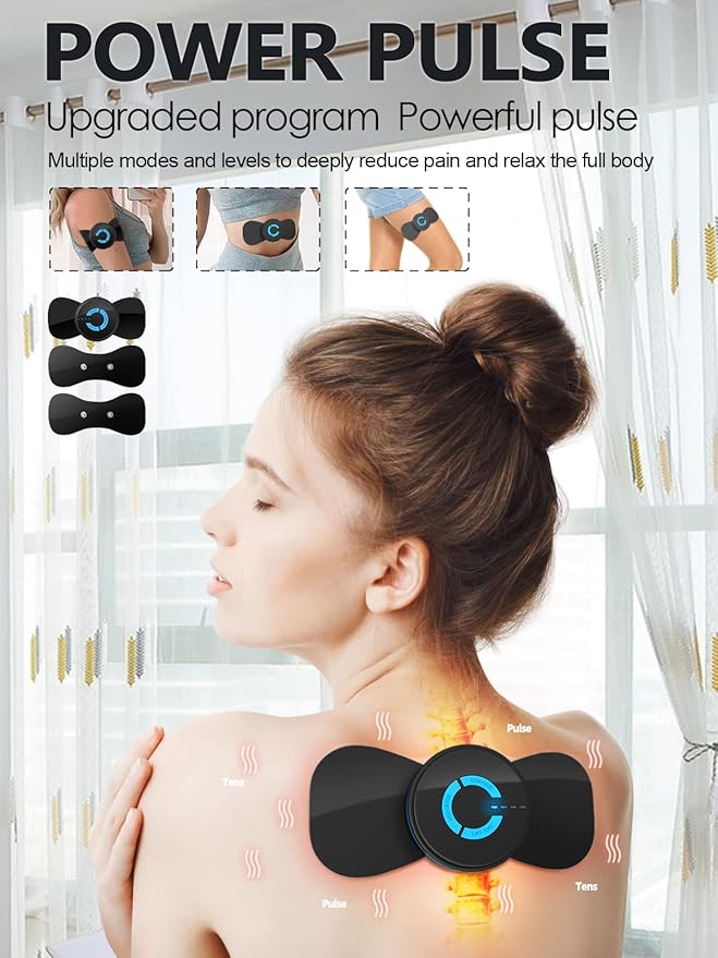 Tens Black Unit with 2 Pads,EMS Microcurrent Mini Massager Machine,Low Frequency Multi Function Physiotherapy Instrument Muscle Stimulator,Full Body Pain Relief Therapy Device Pawfan