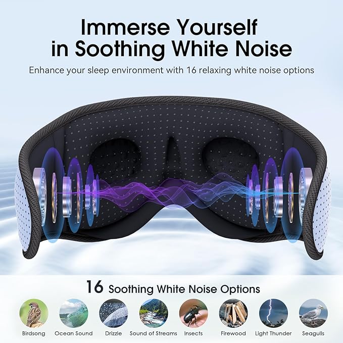 MUSICOZY White Noise Sleep Mask Headphones with 16 Soothing Sounds, Bluetooth Sleep Mask 3D Wireless Music Sleeping Headphones for Side Sleeper - Bloomnest