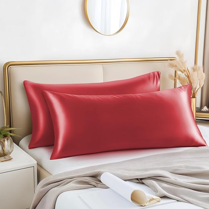 BEDELITE Satin Body Pillow Cover 2 Pack, Super Soft and Cooling Body Pillow Pillowcase for Hair and Skin, Breathable Silky Full Long Pillowcase Cover(20"x54", Baked Apple) - Bloomnest