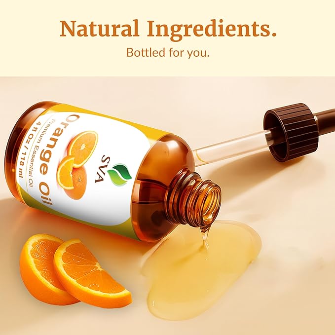 SVA Orange Essential Oil – 4 Fl Oz – 100% Natural Orange Oil - for Diffuser, Hair Care, Face, Skin Care, Aromatherapy, Scalp and Body Massage, Soap and Candle Making - with Dropper - Bloomnest