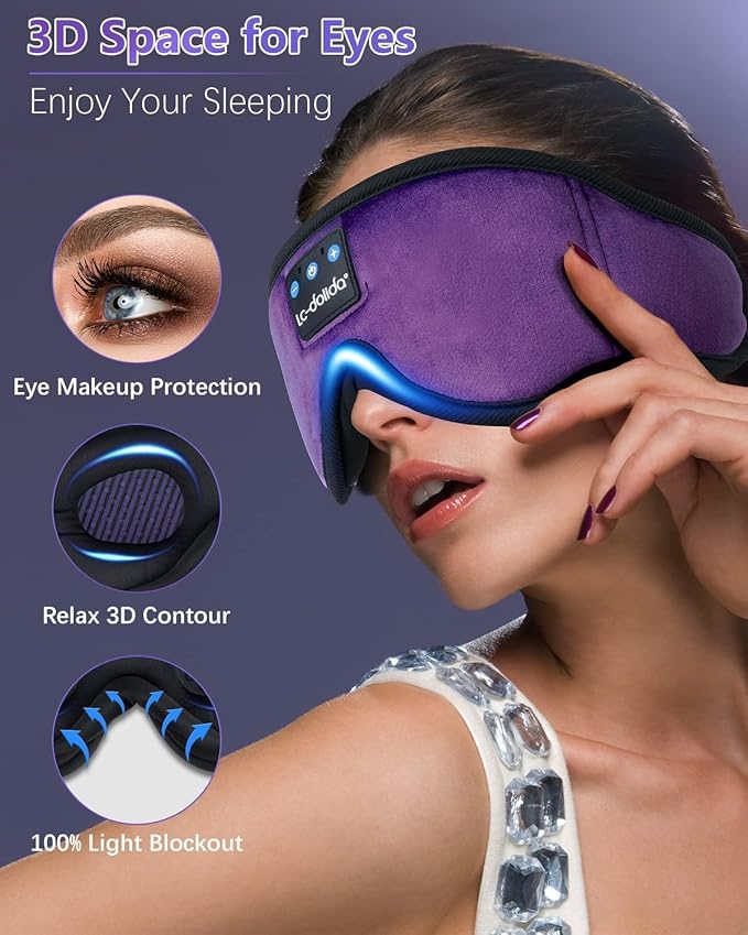 LC-dolida Sleep Headphones, Sleep Mask Bluetooth Wireless Music Eye Mask, Sleeping Headphones for Side Sleepers Sleep Mask with Bluetooth Headphones Ultra-Thin Stereo Speakers Perfect for Sleeping - Bloomnest