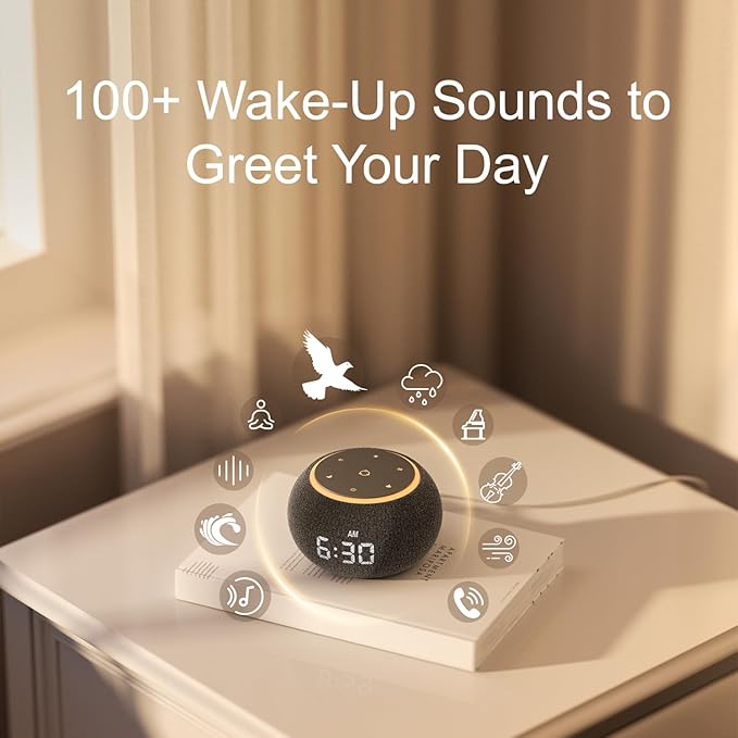 Hotmoon Alarm Clock with Sound Machine, Luna Pro Dual-Stage Alarm, 507 Sounds for Sleep, Smart Light & Timer, Pink Green Brown White Noise Machine for Sleeping Adult Office Privacy Gift, Plug in - Bloomnest