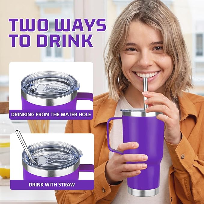 20 oz Tumbler with Handle Stainless Steel Insulated Coffee Mug Tumbler with Lid and Straw Double Wall Vacuum Insulated Coffee Mug Leak Proof Travel Mug Tumbler for Hot and Cold Drink (Mix Color-8)