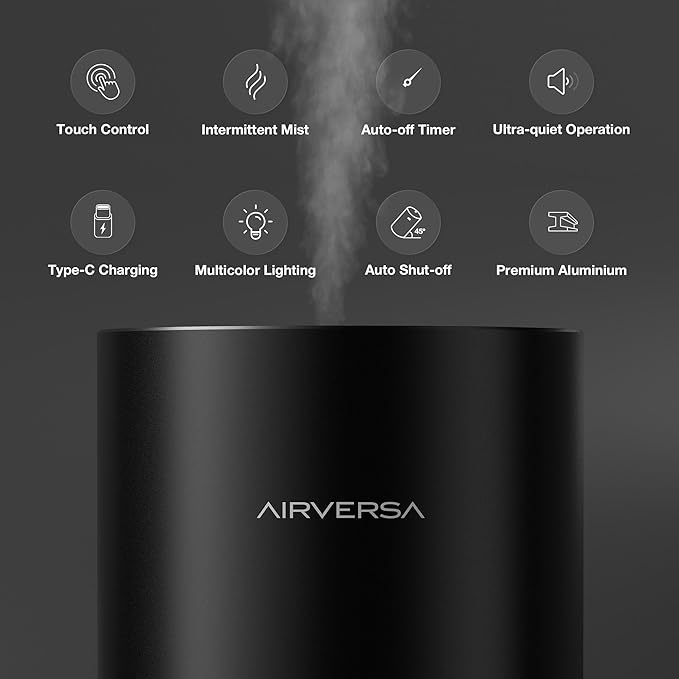 Airversa Waterless Essential Oil Diffuser Starter Kit with 2x30mL Hotel Scent Fragrance Oil for Home Room Desk Car, Battery Operated Scent Air Freshener Diffuser, 100mL Capacity, RD1 Kit Black - Bloomnest