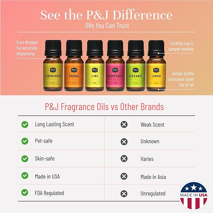 P&J Trading Citrus Set of 6 Fragrance Oils - Lemon, Lime, Orange, Bergamot, Grapefruit, Lemongrass Scents for Candle Making, Soap Making, Diffuser Oil - Bloomnest
