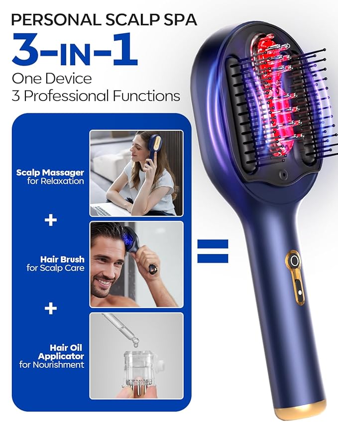 3-in-1 Hair Scalp Massager with Hair Oil Applicator, Electric Head Massager for Home Spa, IPX6 Waterproof 2500mAh Scalp Brush, Detangling Hair Comb -Ideal Gift for Women & Men Bloomnest
