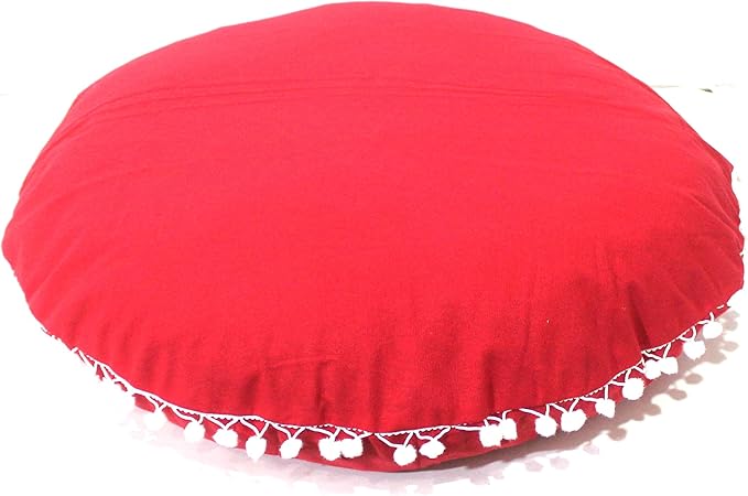 CRAFT KALA Meditation Floor Pillow Cover, Round Large Pillows Cover Seating for Adults, Bohemian Mandala Circle Cushions Cover for Outdoor Fireplace Yoga Living Room (Red, 32" Round) - Bloomnest