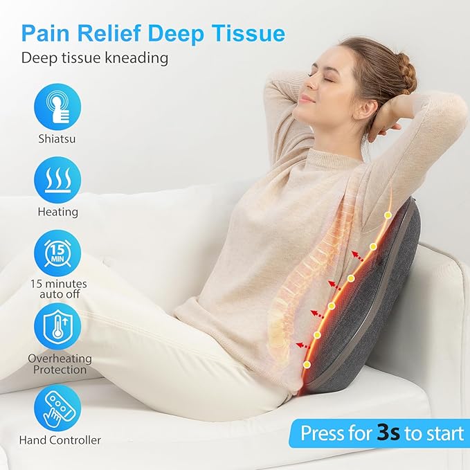 CooCoCo 14"×19" Shiatsu Back Massager with Heat, Birthday Gifts for Dad Mom Women Men Husband, Portable Massage Chair Pad, Kneading Massage Tools for Pain Relief, Chair Massager for Office Home - Bloomnest
