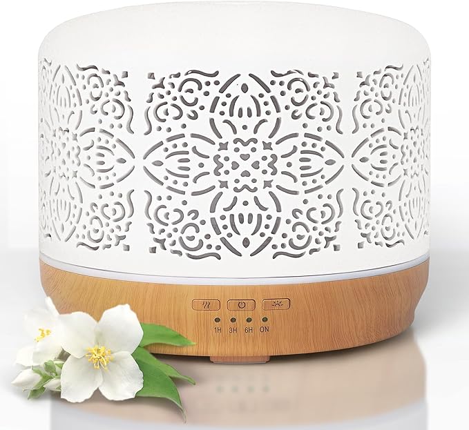 Earnest Living Essential Oil Diffuser White Ceramic Diffuser 500 ml Timers Night Lights and Auto Off Function Home Office Humidifier Aromatherapy Diffusers for Essential Oils - Bloomnest