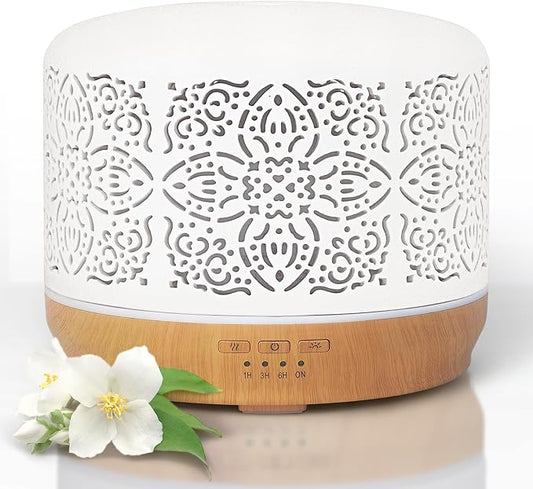 Earnest Living Essential Oil Diffuser White Ceramic Diffuser 500 ml Timers Night Lights and Auto Off Function Home Office Humidifier Aromatherapy Diffusers for Essential Oils - Bloomnest
