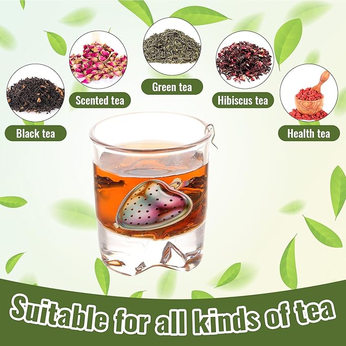 Sumind 50 Pcs Stainless Steel Tea Strainer Ball Infuser Loose Leaf Steeper Interval Diffuser Heart Shape Mesh Filters with Extended Chain Hook for tea party Seasonings Cup Bottle(Rainbow) - Bloomnest