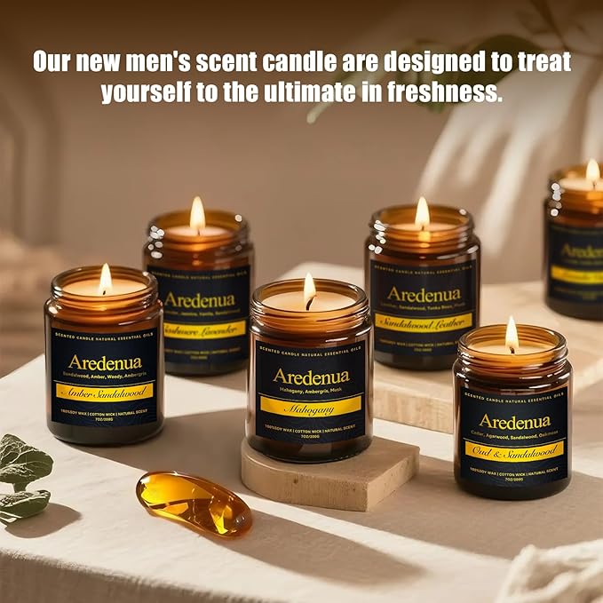 Oud & Sandalwood Candle – Scented Candles for Men & Women, 7oz Soy Candles for Home Scented - 50H Long Lasting Clean Burn, Aromatherapy Candle for Relaxation & Home, Warm Woody Fragrance Gift - Bloomnest