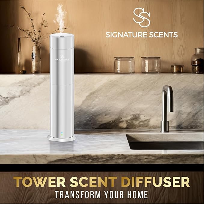 Luxury Essential Oil Diffuser – Waterless Oil Diffuser for Essential Oils - Scent Diffuser for Home & Hotel - Covers up to 1000 sq. ft. with Bluetooth App Control (Silver) - Bloomnest
