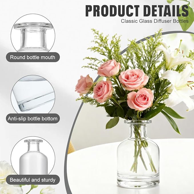 150ML/5OZ Empty Refillable Glass Diffuser Bottles Aromatherapy Jar Essential Oil Perfume Container Fragrance Accessories DIY Crafts Decor for Home and Office(Transparent) Bloomnest