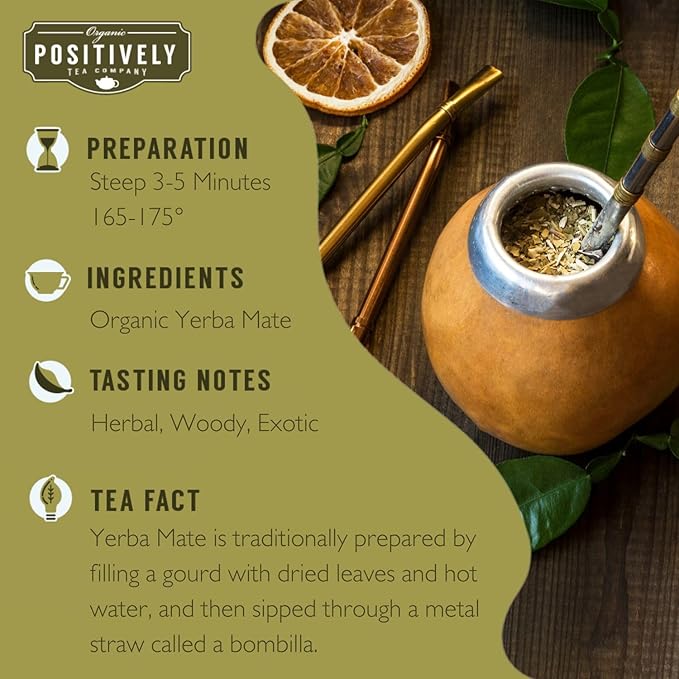 Organic Positively Tea Company, Yerba Mate Tea Bags (Unsmoked), 100 Count, Eco-Friendly Tea Bags, Non-GMO - Bloomnest