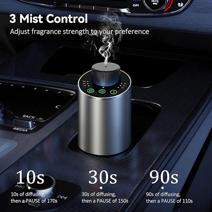 Waterless Essential Oil Diffuser Aromatherapy Scent Diffusers for Home Large Room, Bedroom, Car, Office, Desk, Battery Operated Mini Portable Air Freshener, 3 Countdown Timers & 3 Mist Levels, Silver - Bloomnest