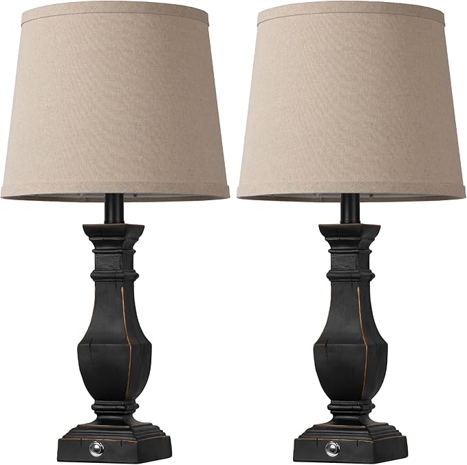 ROTTOGOON Dimmable Table Lamps Set of 2, Rustic Farmhouse Table Lamps for Living Room Bedroom, Bedside Desk Lamps for end Tables, Touch Lamps for nightstand, 9W Bulbs Included, 22", Black - Bloomnest