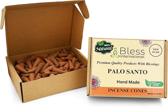Bless International Palo Santo 100%-Natural-Incense-Cones Handmade-Hand-Dipped Organic-Chemicals-Free for-Purification-Relaxation-Positivity-Yoga-Meditation The-Best-scents (120 Count) BlessInternational