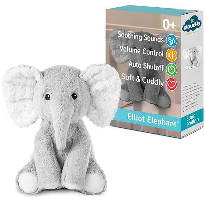Cloud b Sound Machine with White Noise Soothing Sounds | Cuddly Stuffed Animal | Adjustable Settings and Auto-Shutoff | Elliot Elephant™ - Bloomnest