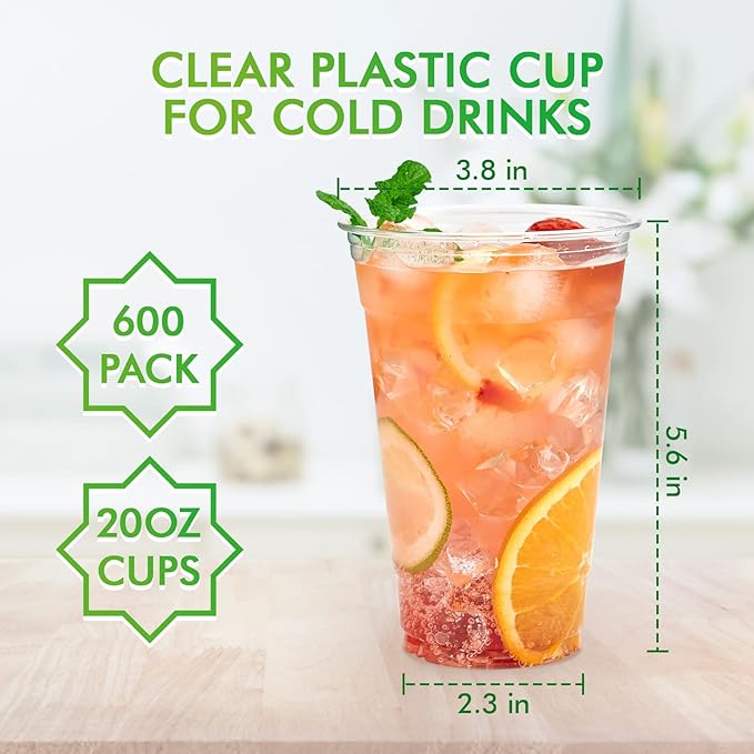 Lilymicky 600 Pack 20 oz Clear Plastic Cups, PET Disposable Drinking Cups, Crystal Clear, Perfect for Ice Coffee, Smoothie, Soda, or Any Cold Drinks - Bloomnest
