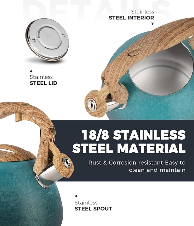 POLIVIAR Tea Kettle, 2.7 Quart Stovetop Tea Kettle, Audible Whistling Teapot with Crackle Finish, Food Grade Stainless Steel for Anti-Rust, Anti Hot Handle, Suitable for All Heat Sources (JX2023-LYD) - Bloomnest