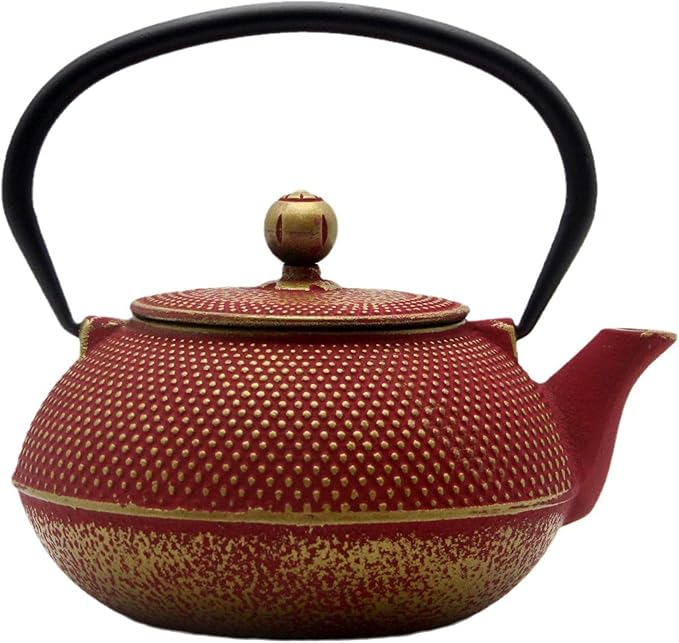 Cast Iron Teapot Tea Kettle with Stainless Steel Infuser for Stovetop Safe Coated with Enameled Interior Japanese Red Tetsubin for Loose Tea(30.4oz/900ml) - Bloomnest