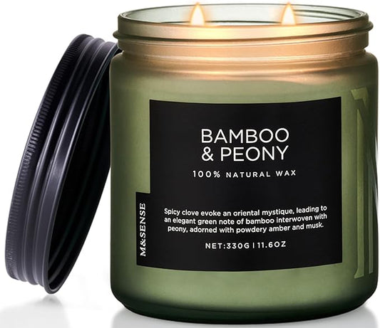 M&SENSE Bamboo Peony Scented Candle, 11.6oz Aromatherapy Jar Candle, 70 Hour Burn Time, Natural Soy Wax Blend, Stress Relief, Home Fragrance - Bloomnest