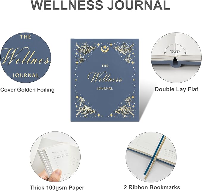 And Per Se Wellness Journal, Daily Journal for Personal Mental Health, Sleep & Diet Tracking, Self Care Reflection for Women & Men (Stardust Blue) - Bloomnest