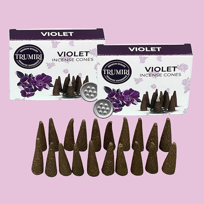 Violet Incense Cones - Total 20 Cone Incense - Dual Pack of 10 Insence Cones - Incense Cones Scented - Cone Incense Scents - Insense Cones - Incent Cone TRUMIRI