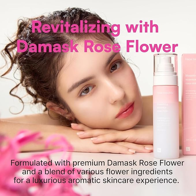Face Republic Blooming Essence Rose Mist 100ml 3.38 fl oz | Instant Glass Skin | All In One Mist | Revitalizing, Nourishing, Deep Hydration, Dewy Glow | Damask Rose, Bakuchiol | Vegan Korean Skin Care - Bloomnest