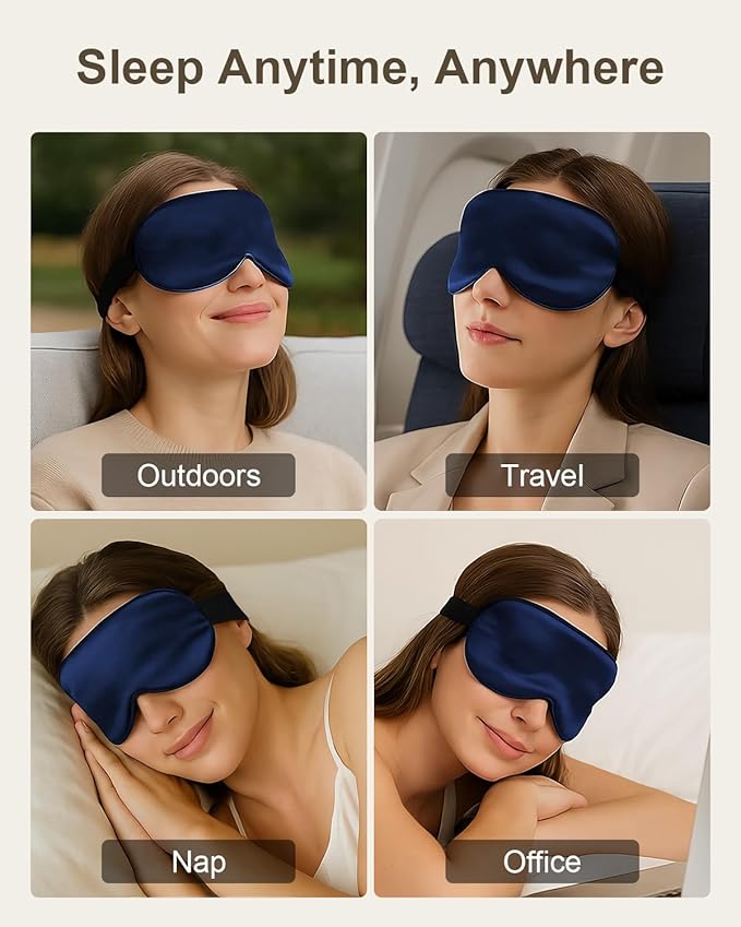 Luxury 22 Momme 100% Mulberry Silk Sleep Mask – 3D Eye Mask with Adjustable Strap, Gentle on Skin and Eyes, Provides Complete Light Blockage for Deep Sleep (Navy, Adjustable) - Bloomnest
